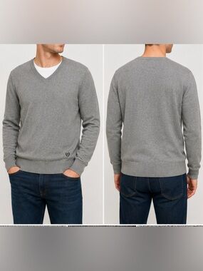 Chaps Ralph Lauren Men’s Large Cotton Cashmere V Neck Sweater Grey Knit